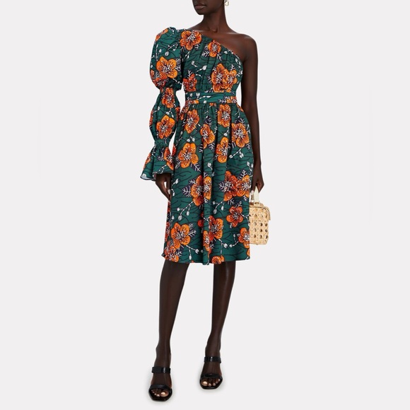 Autumn Adeigbo Trixie One Shoulder Green & Orange Floral Dress - Picture 5 of 14